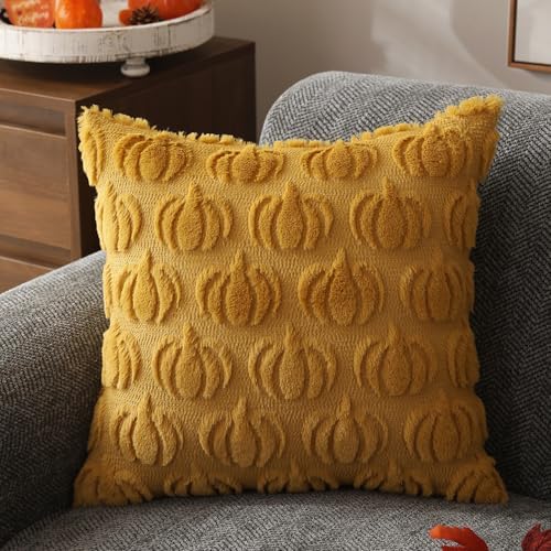 DFXSZ Fall Pillow Covers 16x16 2Pcs Yellow Pumpkin Fall Decoration for Home - Image 3