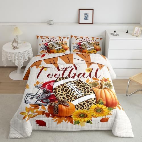 Homewish American Football Comforter Set Fall Pumpkin Sunflowers Bedding Twin Size,Cartoon Sports Games Quilt for Kids Boys Girls Teens Room Decor Rustic Botanical Duvet Insert 2Pc,TYTS8656ZMD-BZ_USt - Image 4
