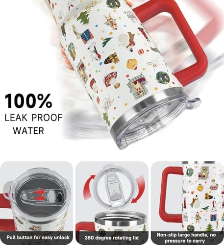 Christmas Tumbler 40oz Boston Terrier Corgi Xmas Dog Tumbler Winter Leak Proof Cups with Handle and Straw Insulated Water Bottle Coffee Travel Mugs Merry Christmas Decor Holiday Gifts (1PCS) - Image 6