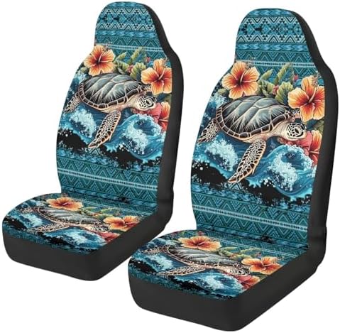 Boho Turtle Aztec Car Seat Covers Universal Front Seat Cover Stretch Polyester Fabric Cover Removable Automotive Accessories Universal Fit for Most Cars