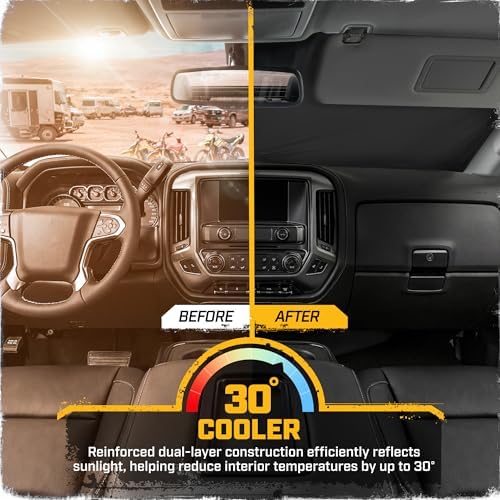 Windshield Sun Shade for Chevrolet Silverado 1500 2099-2013, Foldable Truck Sunshade, UV Heat Blocker, Front Window Sun Shield, Interior Protection, Keeps Cab Cool, Heavy Duty Truck Accessory-Charcoal