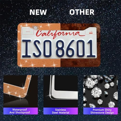 25PCS Bling Car Accessories Set,15 Inch Steering Wheel Cover,Shiny License Plate Frame,Center Console Cover and Rearview Mirror Set and Other Car Accessories(Orange) - Image 3