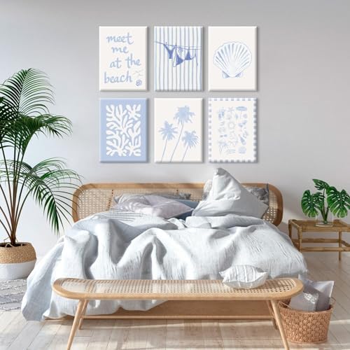 Blue Coastal Wall Art Decor Beach Preppy Canvas Poster Coastal Granddaughter Prints Aesthetic Beachy Picture Summer Bikini Coast Artwork Ocean Shell Painting for Girly Dorm 12x16x6 Inch Ready to Hang - Image 6