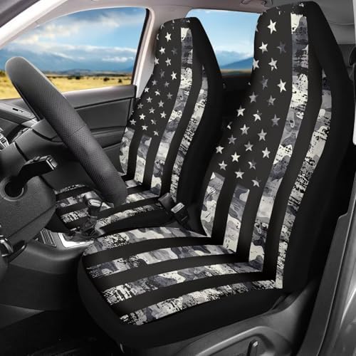 Gray US Flag Front Car Seat Cover 2 Pcs Patriotic Car Seat Covers for Front Seats Removable Automotive Accessories Easy Installation Universal Fit for Cars SUVs and Sedans
