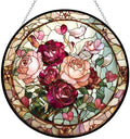 Valentine Blooming Roses Stained Glass Suncatcher 4 Season Colorful Window Wall Ornament Hand-Painted Glass Panel Decor Gift for Women Christmas Thanksgiving Gift 6.3" by HYPESTYLE