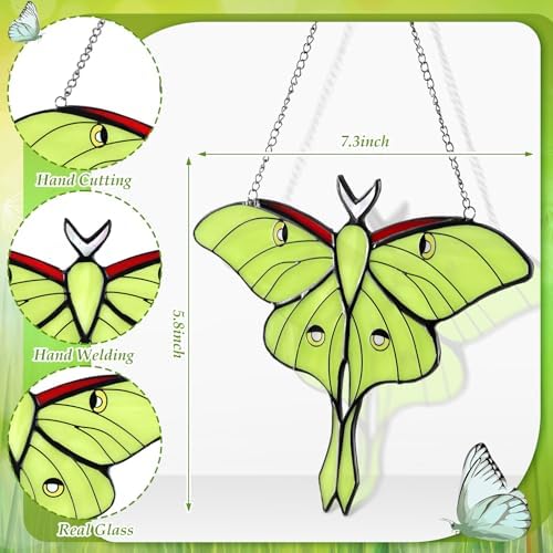 Yalikop 2 Pcs Luna Moth Stained Glass Window Hangings Butterfly Decor Gifts - Image 3