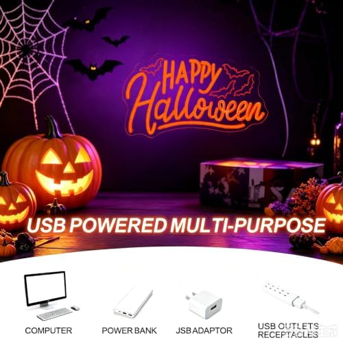 Happy Halloween Neon Sign, Bat Halloween LED Light, 16.7"x9.8" - Image 7