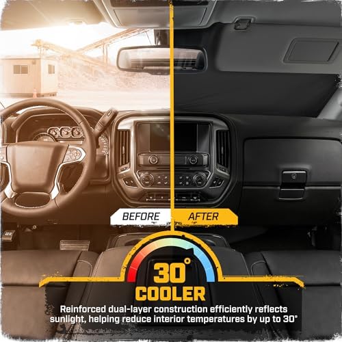 Windshield Sun Shade for Ram 3500 2010-2018, Foldable Truck Sunshade, UV Heat Blocker, Front Window Sun Shield, Interior Protection, Keeps Cab Cool, Heavy Duty Truck Accessory - Green Camo