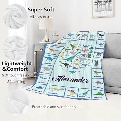 Dinosaur Custom Name Blanket Gifts for Girls Boys Women - Super Soft Cozy Warm Throw Sheet for Couch Bed Sofa Office Decor All Season 50"x60" for Teens - Image 2