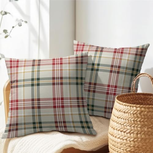 Christmas Plaid Pillow Covers 24x24 Set of 2 Cream Highly Absorbent - Image 7