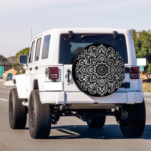 KiuLoam Tribal Ethnic Floral Mandala Spare Tire Cover with Backup Camera Hole Universal Sunscreen Waterproof Wheel Covers for Trailer RV SUV Truck and Many Vehicles (16" for Diameter 29"-31")