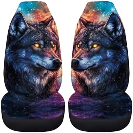 Car Seat Covers for Men Women, Auto Decorations Accessories Seat Protector for Vans Sedans Truck, Star Wolf Print