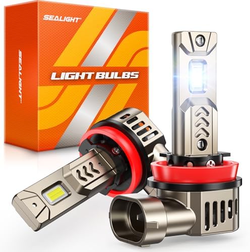 SEALIGHT 2026 Upgrade H11/H8/H9 Light Bulb, 1200% 70000LM Super Bright 6500K Built-in Driver, H11 Bulb 360° Adjustable Plug-N-Play, IP68 Waterproof, Pack of 2