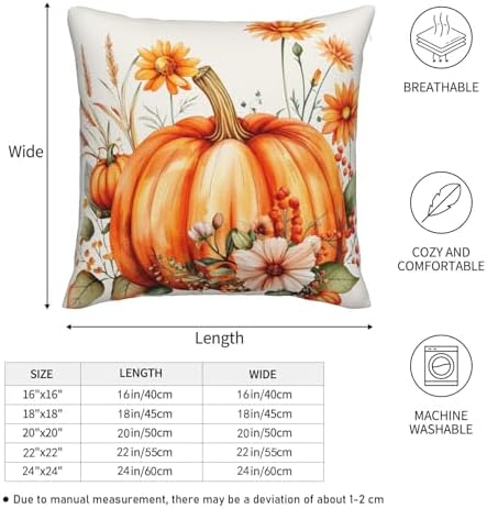 KiuLoam Fall Orange Pumpkin Pillow Covers 24x24 Inch Set of 2, Floral Autumn Thanksgiving Print Decorative Throw Pillows, Rustic Farmhouse Outdoor Cushion Covers for Living Room Sofa Couch Bedroom - Image 5
