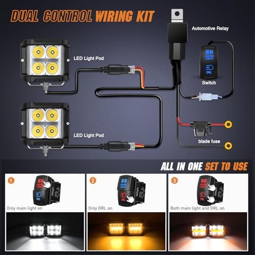 Nilight 4 Inch 26 W Side Shooter LED Light Pods with Amber DRL