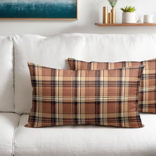 Christmas Plaid Pillow Covers 12x20 Set of 2 Burnt Orange Highly Absorbent - Image 2