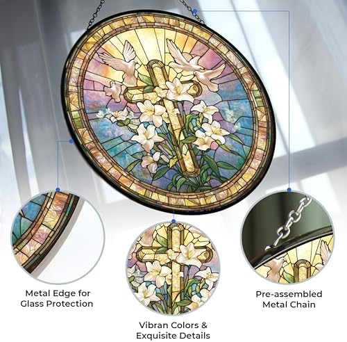 Easter Cross Suncatcher Stained Glass Window Hangings for Women Mom Red Birds Sun Catchers Colorful Ornament Bird Lovers Gift Gifts for Women Mom Wife - Image 3
