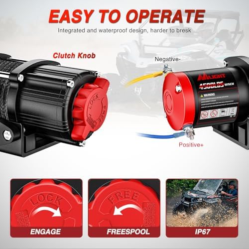 Nilight ATV UTV Electric Winch 12V 4500 lb w Synthetic Rope Remote Control - Image 5