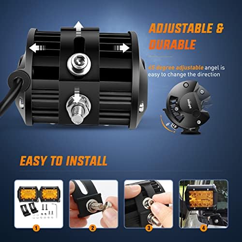 Nilight 2PC 4Inch Amber Led Pods Triple Row 60W Flood Spot Combo Driving Fog Lights with 16AWG Wiring Harness-2 Leads for Offroad Pickup Trucks Jeep ATV UTV SUV, 2 Years Warranty