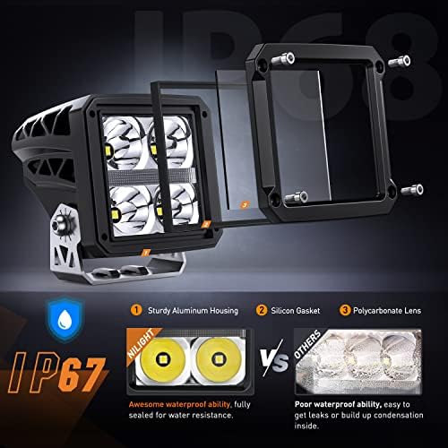 Nilight Pro Series 3.2 Inch Square LED Pod Auxiliary Lights with DRL