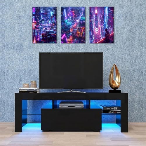 Cool Anime Wall Art Japanese Neon City Cyberpunk Decor Night Building Cityscape Canvas Pictures for Man Teen Boy Gamer Room Wall Decor Futuristic Street Pop Artwork Modern Home Decorations 16x24" 3Pcs - Image 4