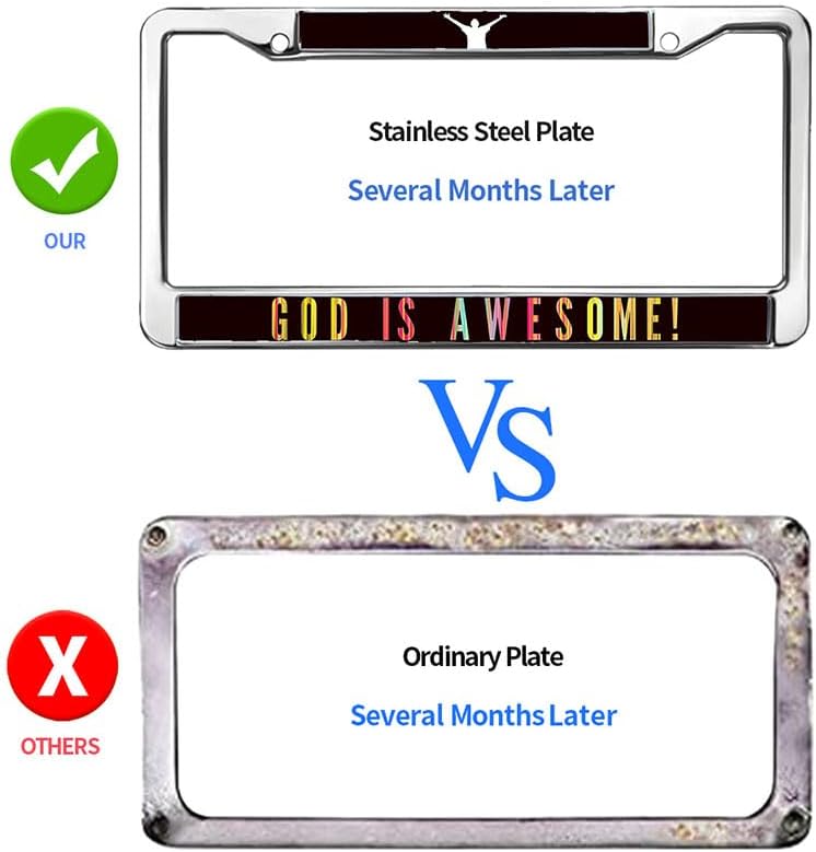 God is Awsome License Plate Frame for Inspirational People Love Jesus Christ Easy Installation License Plate Frame Jesus Saves License Plate Frame Chrome with Chrome Mounting Set