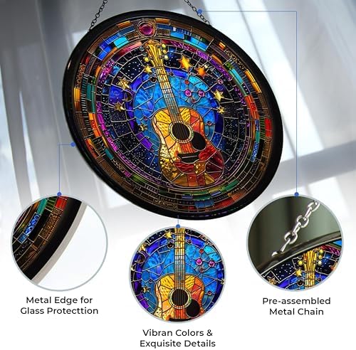 Guitar Stained Glass Window Hanging Sun Catcher Halloween Haning Ornament Decoration Christmas Birthday Gifts for Lover and Friends - Image 2