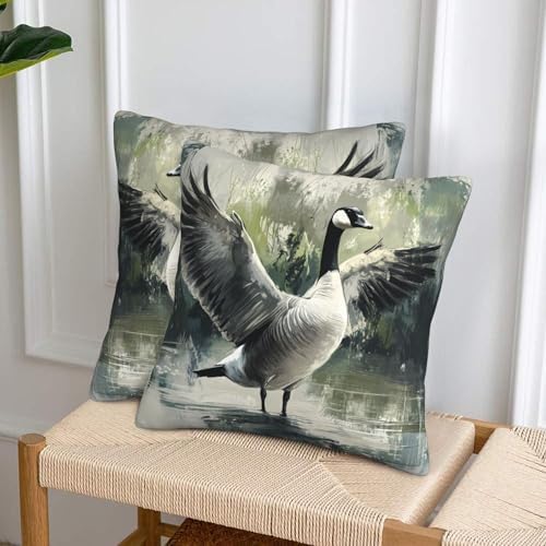Ink Wash Painting Goose Throw Pillow Covers 18x18 inch Set of 2 Pillow Case Cushion Cover for Home Sofa Couch Living Room Car Decor - Image 4