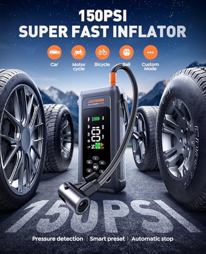 Car Battery Jump Starter with Air Compressor 4500A 150PSI, Car Jumper Starter Portable (9L Gas/8L Diesel), Jump Box Car Battery with Auto-Shutoff Tire Inflator, Jumper Cables and Light - Image 3