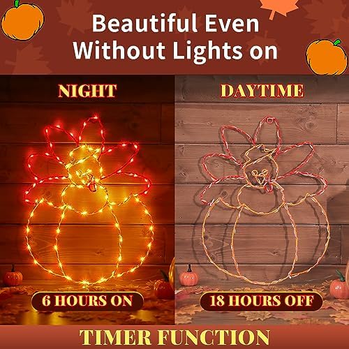 Hiboom Thanksgiving Turkey Pumpkin String Lights, Red Orange, 16'' - Image 5