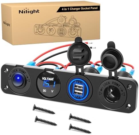 Nilight 4 in 1 Charger Socket Accessory Switch Panel On Off Rocker Toggle