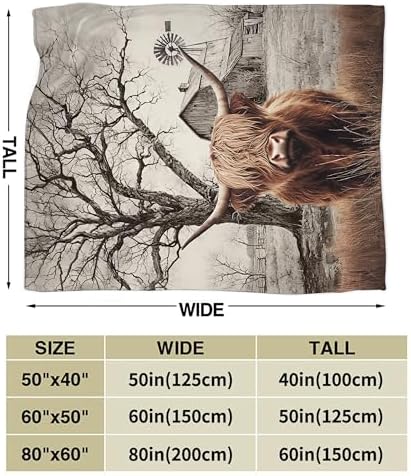 Highland Cow Blanket Highland Cow Throw Blankets Rustic Farmhouse Cattle Print Cozy Fleece Flannel Stuff Plush Lightweight Bedding Lover Gifts for Men Women Adults for Couch Sofa Bed Decor 60"X80" - Image 7