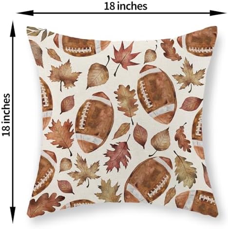 Fall Pillow Covers 18x18 Pack of 2 Orange Football Maple Leaves Pillowcase Thanksgiving Autumn Outdoor Decoration Throw Pillows Farmhouse Holiday Linen Fall Decor Cushion Case for Couch Sofa - Image 2