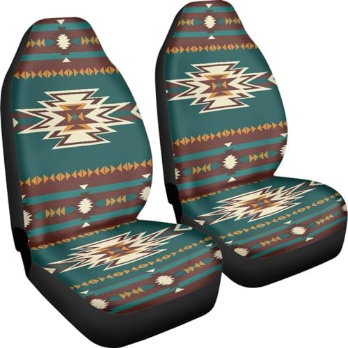 Tribal Aztec Seat Covers for Cars Front Seat, Two Pack Front Seat Covers Car Seat Protectors Universal fit SUV Truck Van Sedans Automotive Interior Covers Easy Install Clean