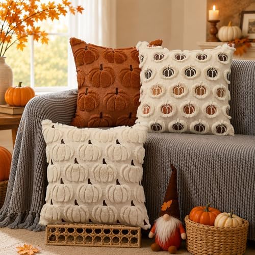 DFXSZ Fall Pillow Covers 24x24 2Pcs Beige Brown Pumpkin Fall Decorations - Image 4