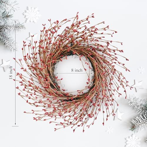18 Inch Fall Wreath for Front Door Red Berry Wreath - Image 2
