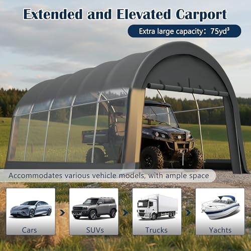 KEIKI 12x20 FT Carport Canopy, Commercial-Grade Steel Frame Garage, - Image 4