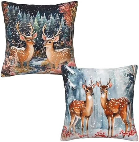 Winter Snowflake Reindeer Forest Throw Pillow Covers 18x18 inch Set of 2 Christmas Pillow Case Cushion Cover for Home Sofa Couch Living Room Car Decor by Mshutbna