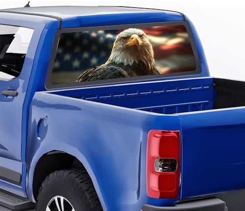 Country Flag Eagles Truck Rear Window Graphic Decals, Modern Cool Bird Animals Pickup Car Window Stickers Truck Back Window Film Decal for Trucks SUV 66 x 22 inch