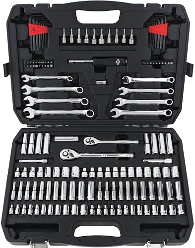 Amazon Basics Mechanic's Socket Tool Set With Case, Metric Sizes, 145-Piece by AmazonBasics