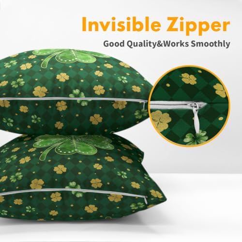 St.Patrick's Day Throw Pillow Covers 18x18 Set of 2 Green Lucky Clovers - Image 4