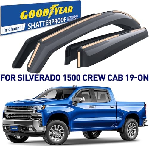 Goodyear Shatterproof in-Channel Window Deflectors for Chevrolet (Chevy) Silverado/GMC Sierra 1500 2019-2026 Crew Cab,Rain Guards,Window Visors,Vent Deflector, Truck Accessories,4pcs - GY009003
