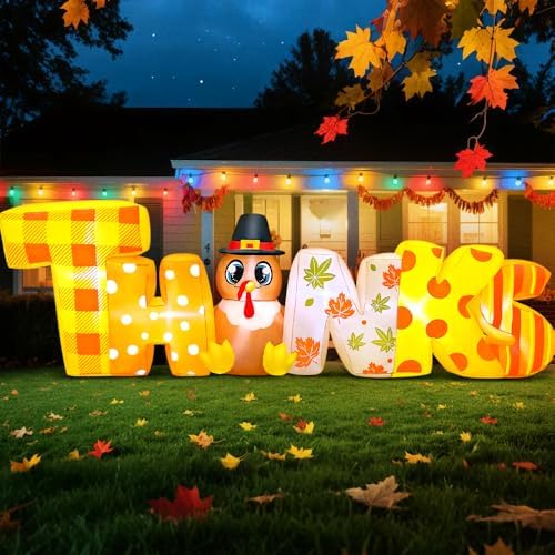 8FT Thanksgiving Inflatables Outdoor Decoration Inflatable Thanks Turkey, Built in LED Lights Blow Up Yard Decorations for Fall Holiday Party Garden Lawn Décor - Image 6