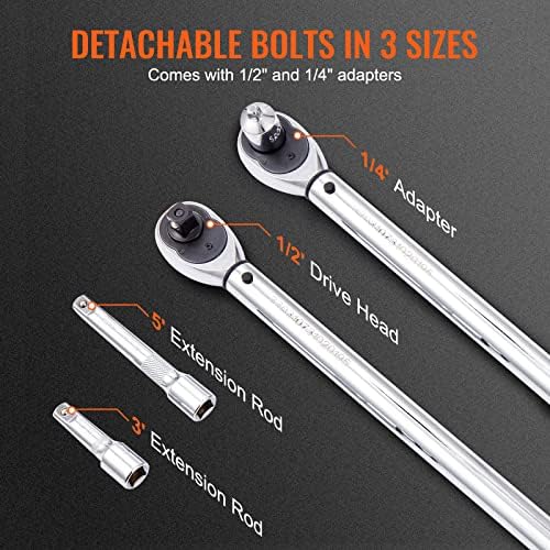 VEVOR 1/2-inch Drive Click Torque Wrench 25-250ft.lb/34-340n.m, Dual-Direction Adjustable Torque Wrench Set with Mechanical Dual Range Scales and Adapters Extension Rod - Image 5