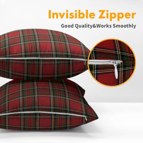 Christmas Throw Pillow Covers 16x16 Set of 2 Winter Red Green Plaid - Image 6