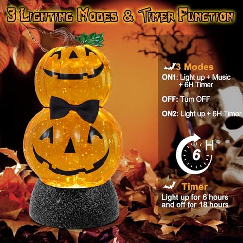 Halloween Snow Globe Lantern Lighted Pumpkin Musical Snow Globe Glitter with 6H Timer Battery and USB Operated Halloween Snow Globes Water Lantern for Spooky Festival Party Decoration (Pumpkin) - Image 4