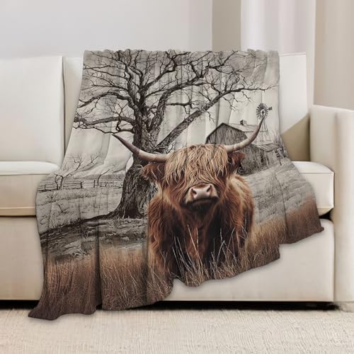 Highland Cow Blanket Highland Cow Throw Blankets Rustic Farmhouse Cattle Print Cozy Fleece Flannel Stuff Plush Lightweight Bedding Lover Gifts for Men Women Adults for Couch Sofa Bed Decor 60"X80" - Image 5