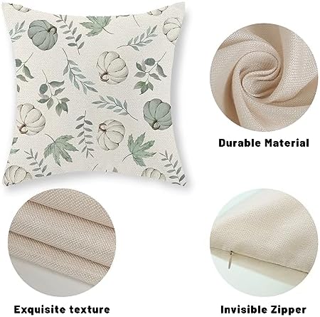 Fall Pillow Covers 16x16 Set of 2 Pumpkin and Maple Leaf Fall Decor Pillowcase Linen Autumn Thanksgiving Decorative Outdoor Throw Pillow Covers Warm Tones Farmhouse Cushion Case for Couch Home - Image 7