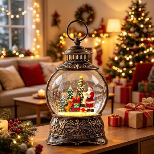Christmas Snow Globes Christmas Water Lantern with Vintage Santa & Letters to Santa Mailbox Scene Music & 6H Timer USB Lined/Battery Operated Lighted Lanterns for Xmas Festival Decoration Gifts - Image 6