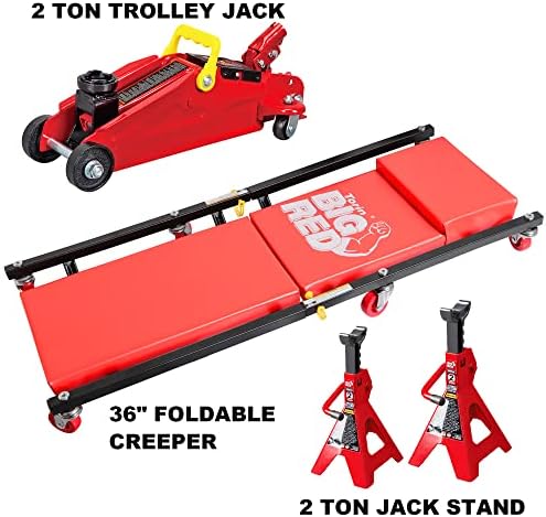 BIG RED T82040 Torin Hydraulic Trolley Floor Service/Floor Combo with 2 Jack Stands and Rolling Garage/Shop Creeper, 2 Ton (4,000 lb) Capacity, Red - Image 2